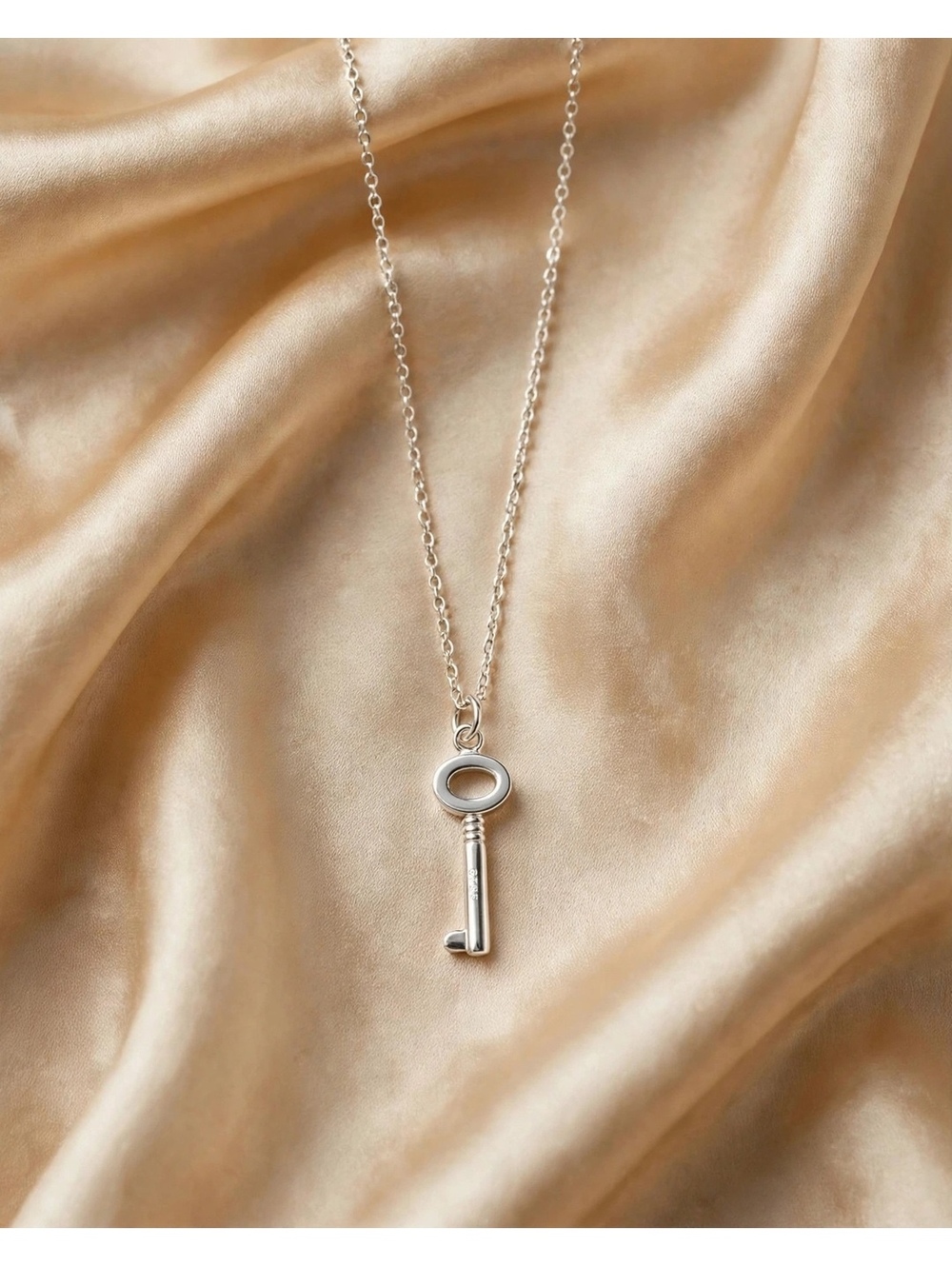 S925 Sterling Silver Key Pendant Necklace – 17-19In Adjustable